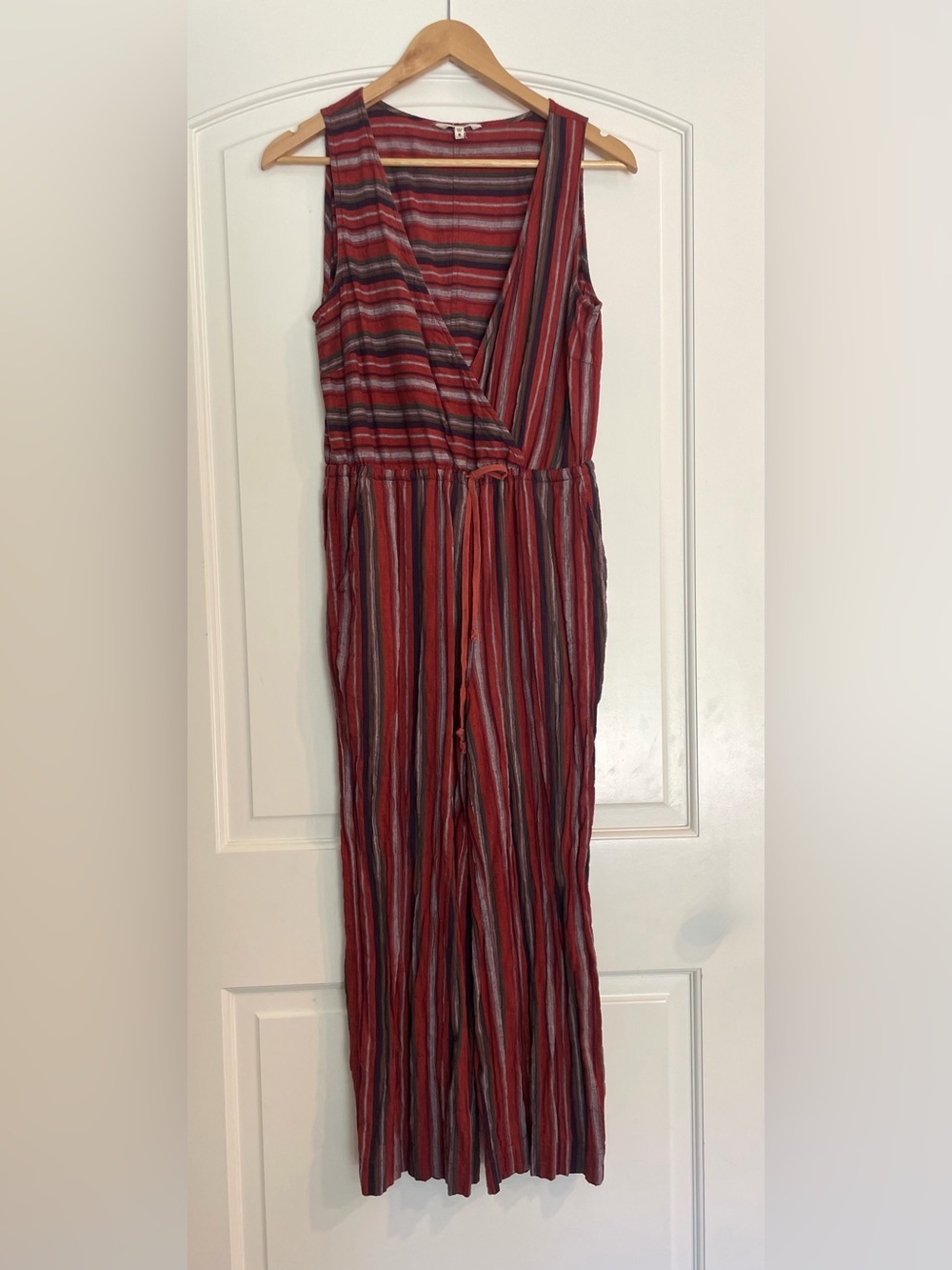 Bridge & Burn Size Small Jumpsuit Striped Burgundy Drawstring Waist Cotton M